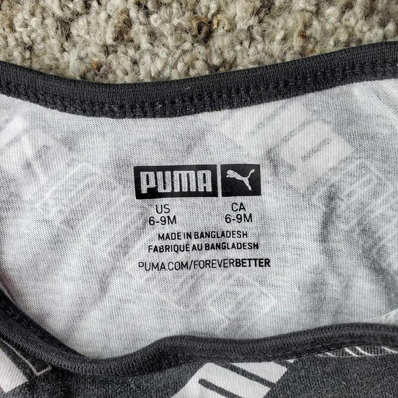 PUMA Black and White Logo Baby Boy Bodysuit Size 6-9M EUC - Picture 2 of 7
